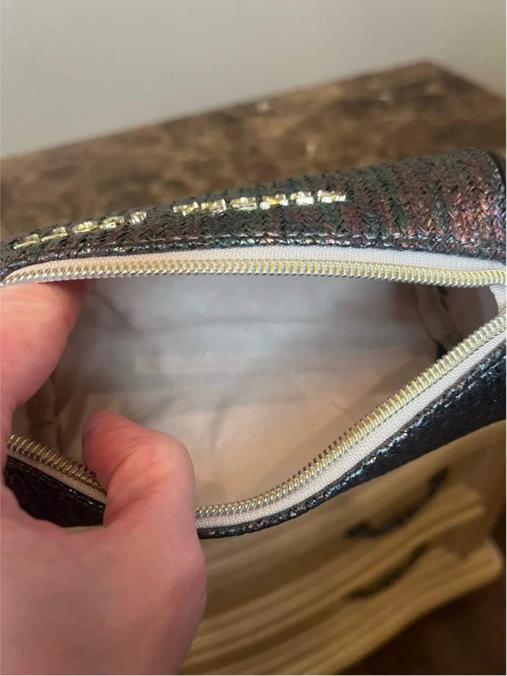 Kendra Scott Iridescent Multi-Color Woven Cosmetic Pouch